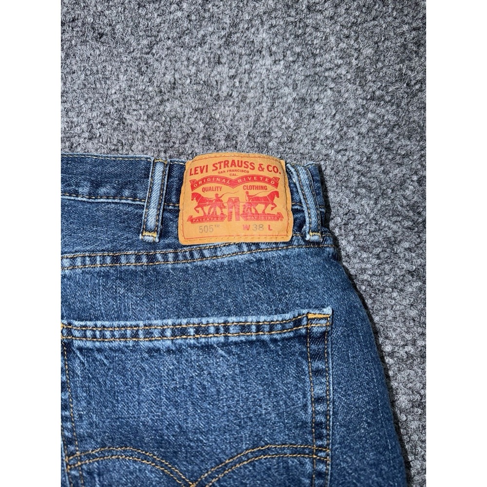 Levi's 505 Regular Fit Denim Shorts Men's Size 38 Dark Wash Jorts - Picture 5 of 9